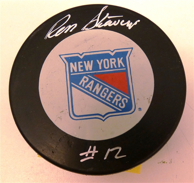 Ron Stewart Autographed Rangers Puck