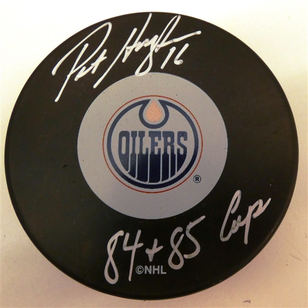 Pat Hughes Autographed Oilers Puck