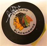 Tom Lysiak Autographed Blackhawks Puck