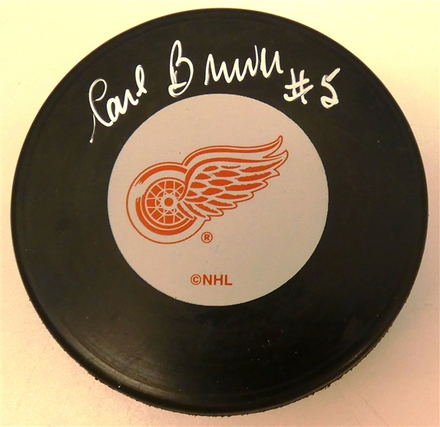 Carl Brewer Autographed Red Wings Puck