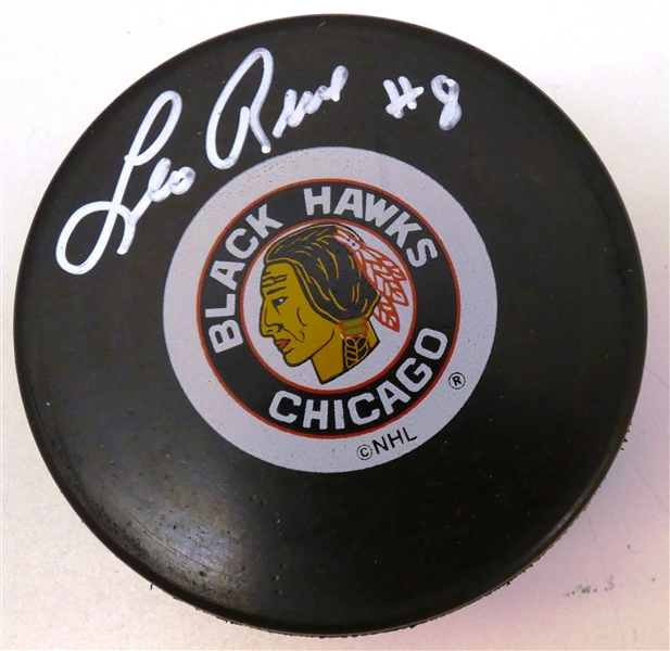 Leo Reise Autographed Blackhawks Puck