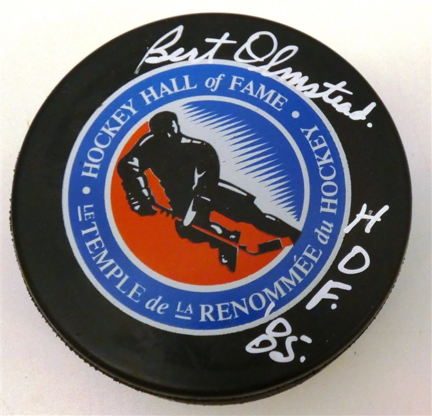 Bert Olmstead Autographed HOF Puck