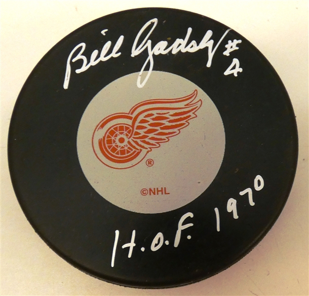 Bill Gadsby Autographed Red Wings Puck