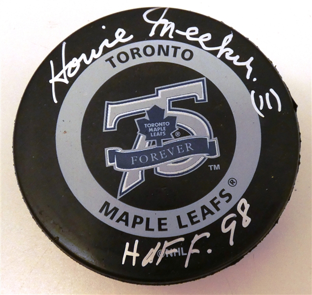 Howie Meeker Autographed Maple Leafs Puck