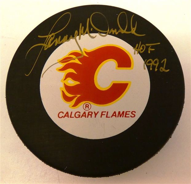 Lanny McDonald Autographed Flames Puck