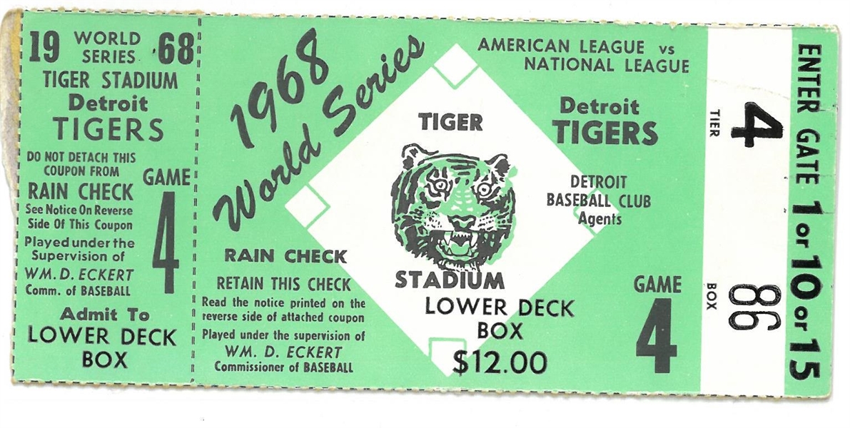 1968 World Series Game 4 Ticket - Tigers vs Cardinals