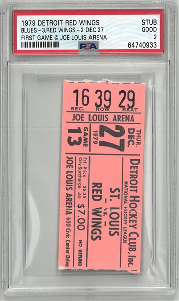 Joe Louis Arena First Game Ticket Stub