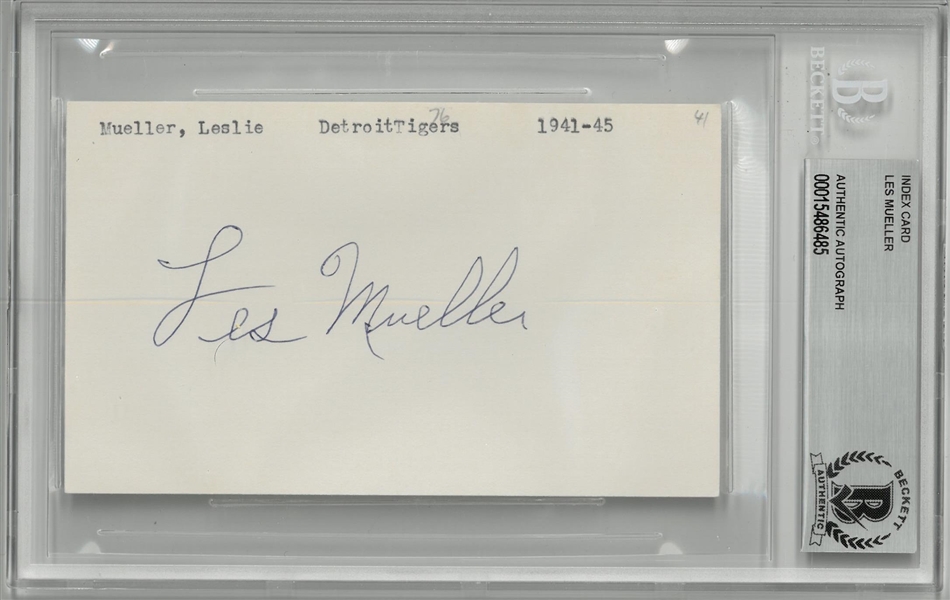 Les Mueller Autographed 3x5 Index Card