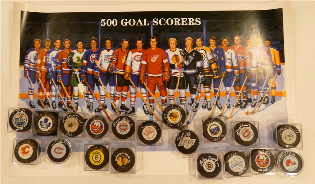 500 Goal Scorer Poster & Autographed Pucks
