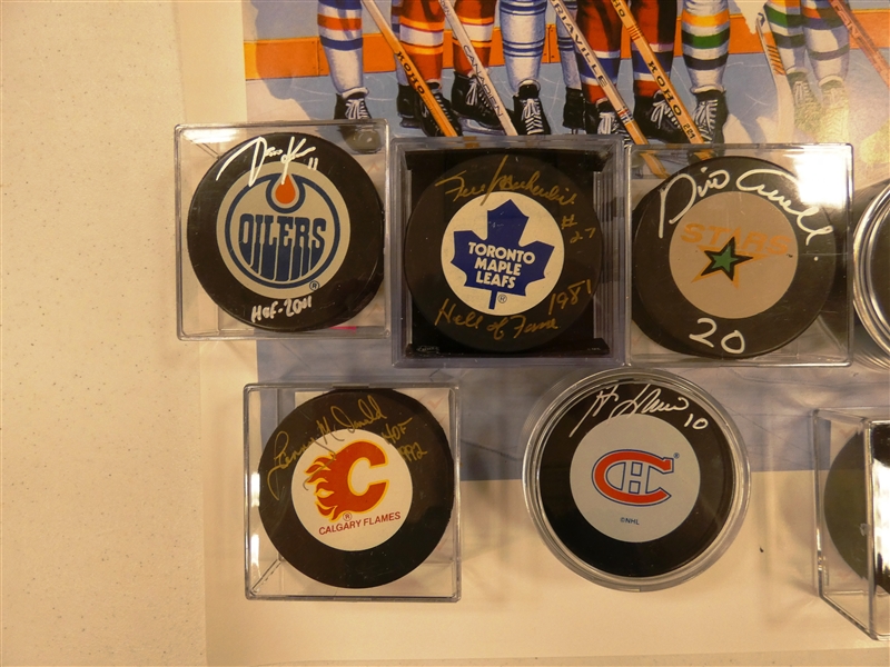 Signed Pucks Lot Detail - 500 Goal Scorer Poster & Autographed Pucks