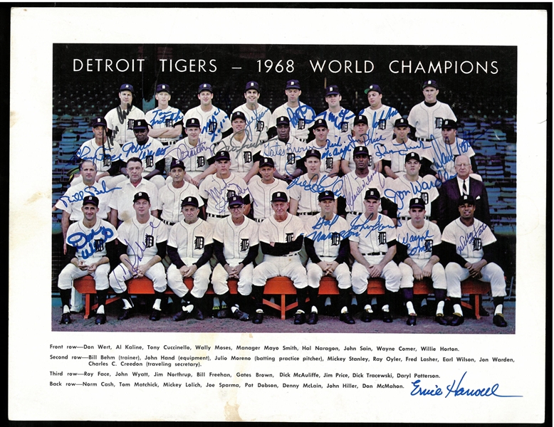 1968 DETROIT TIGERS TEAM SIGNED 8.5X11 (CASH & SPARMA) (28 SIGNATURES)