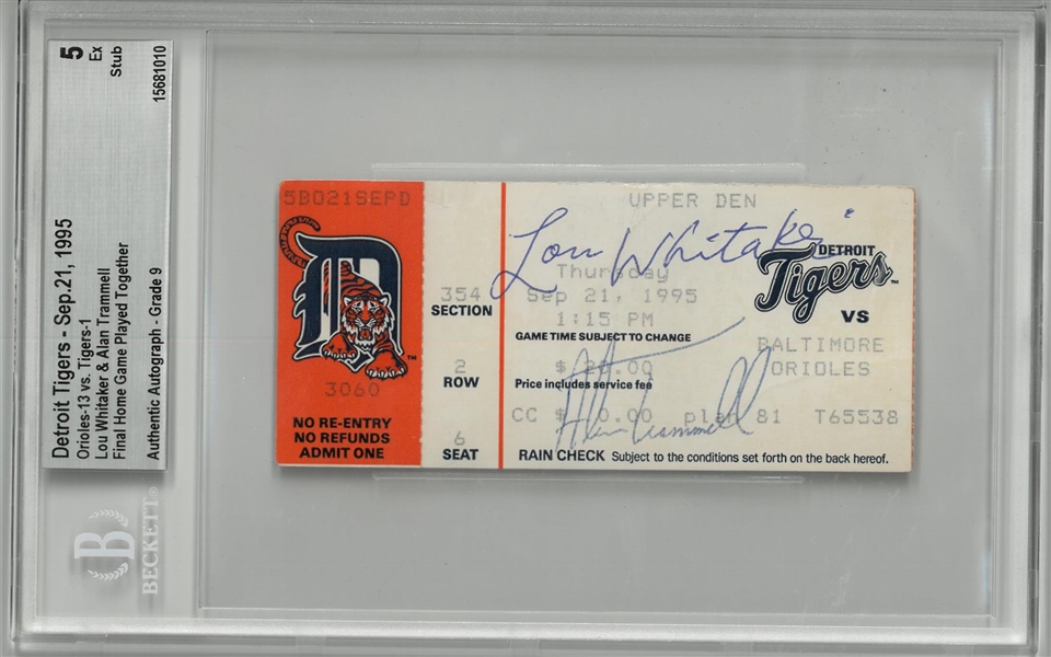 Whitaker & Trammell Final Home Game Autographed Ticket