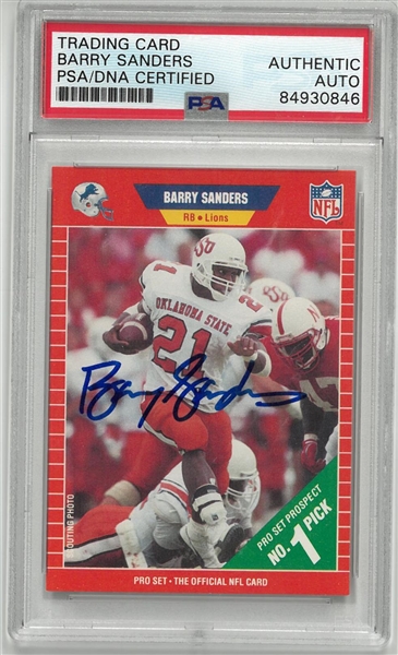 Barry Sanders Autographed 1989 Pro Set Rookie Card