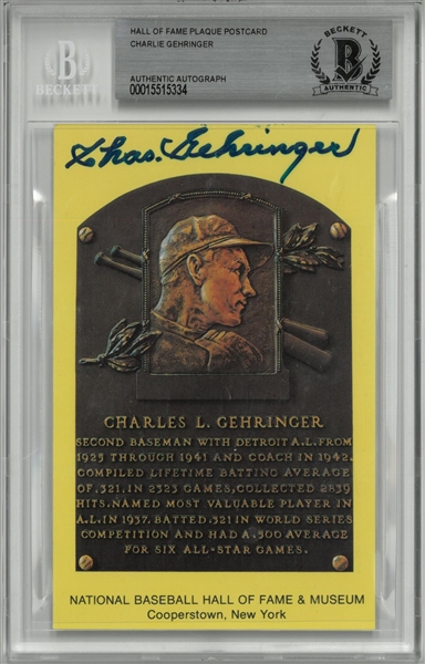 Charlie Gehringer Autographed Hall of Fame Plaque