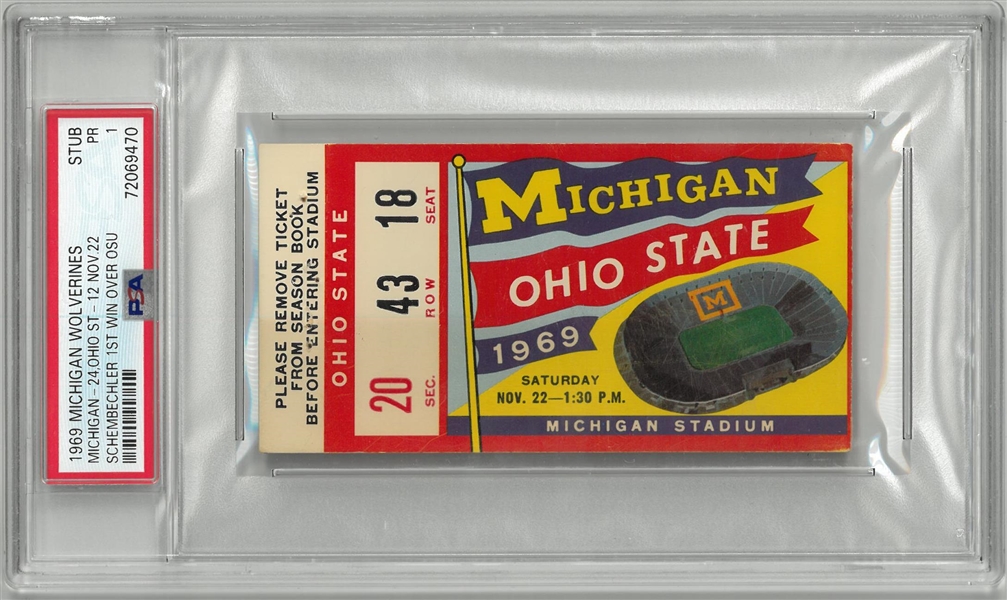 Bo Schembechler 1st Win over OSU 1969 Michigan Ticket