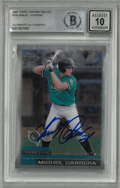 Miguel Cabrera RC Autographed BAS 10 2000 Topps Traded Chrome Rookie Card