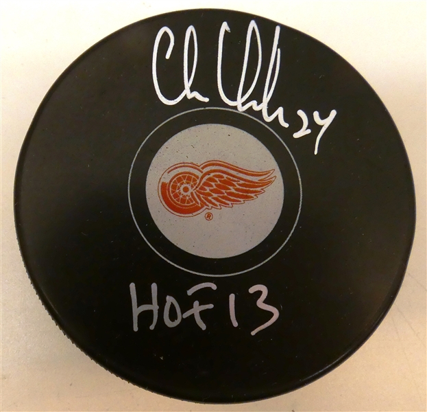 Chris Chelios Autographed Red Wings Puck