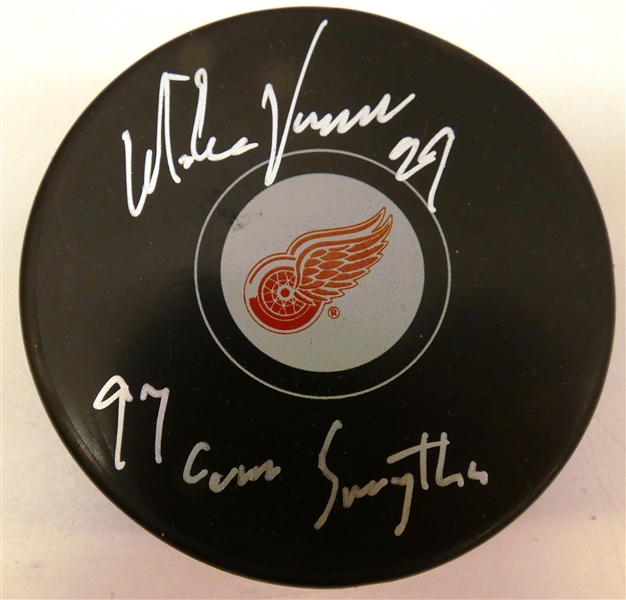 Mike Vernon Autographed Red Wings Puck w Conn Smythe