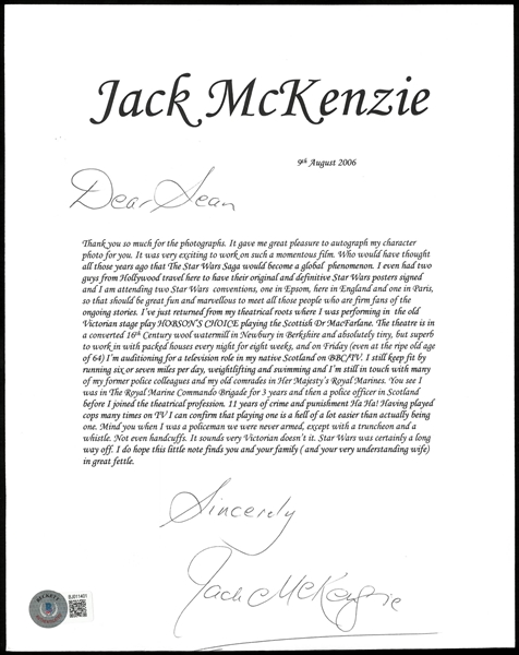 Jack McKenzie Signed Letter