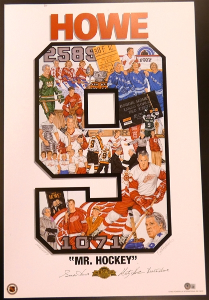 Gordie Howe, Mark & Marty Autographed Lithograph