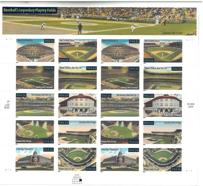 MLB Legendary Playing Fields Stamp Sheet