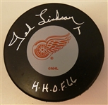 Ted Lindsay Autographed Red Wings Puck