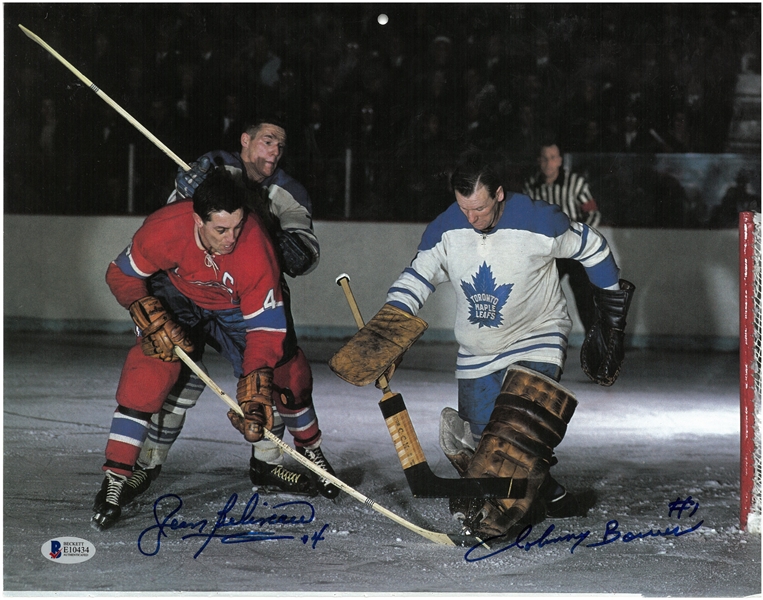 Jean Beliveau & Johnny Bower Autographed Calendar Page