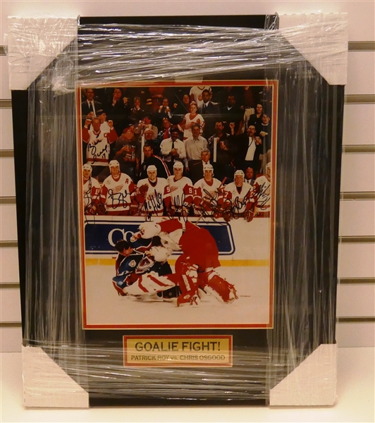 Red Wings Goalie Fight Framed 11x14 Signed by 8