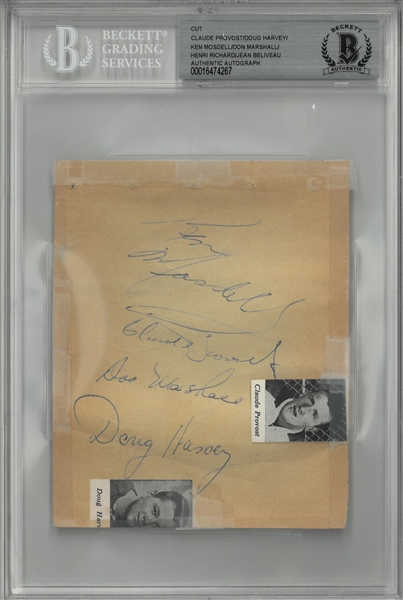Doug Harvey, Beliveau, Richard & Others Signed Autograph Book Page