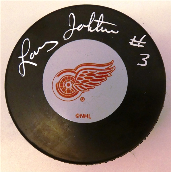 Larry Johnston Autographed Red Wings Puck