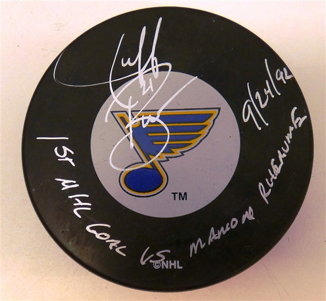Jeff Brown Autographed 1st Goal vs Manon Rheume Puck