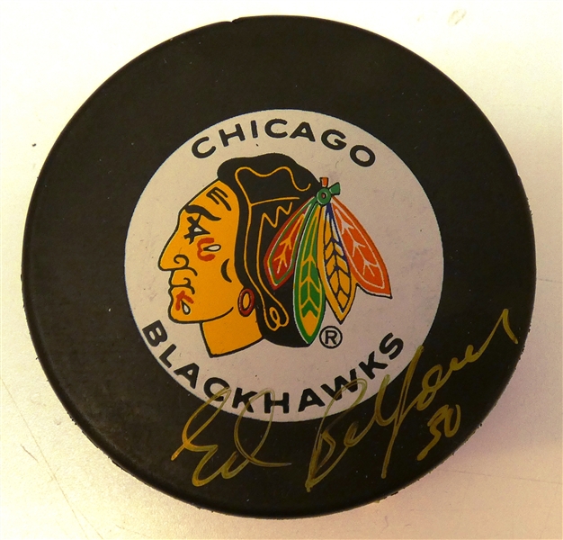 Ed Belfour Autographed Blackhawks Puck