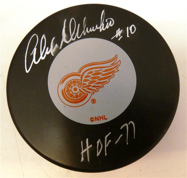 Alex Delvecchio Autographed Red Wings Puck