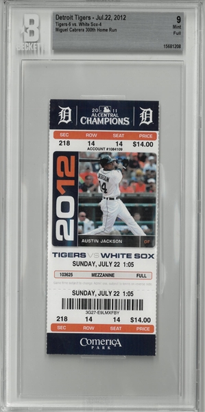Miguel Cabrera 300th Homerun BGS 9 Mint Ticket