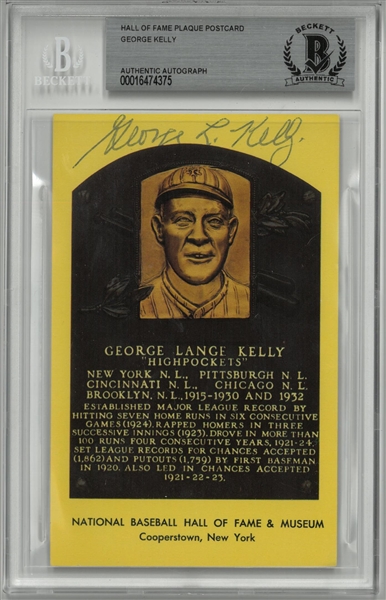 George Kelly Autographed Hall of Fame Plaque