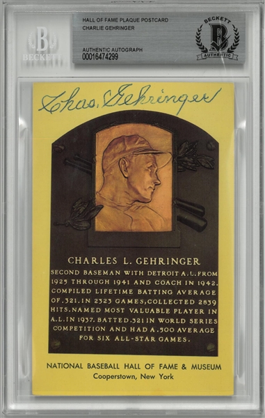 Charlie Gehringer Autographed Hall of Fame Plaque