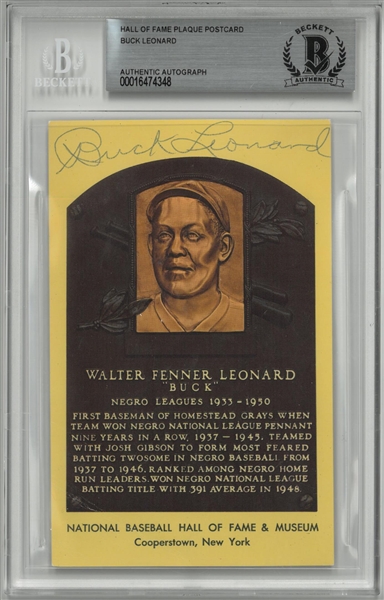 Buck Leonard Autographed Hall of Fame Plaque