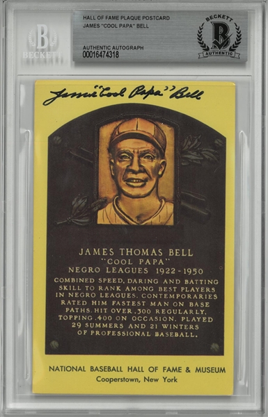 James "Cool Papa" Bell Autographed Hall of Fame Plaque