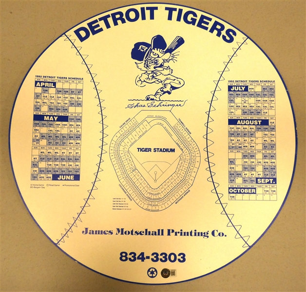 Charlie Gehringer Autographed Large 1992 Tigers Schedule