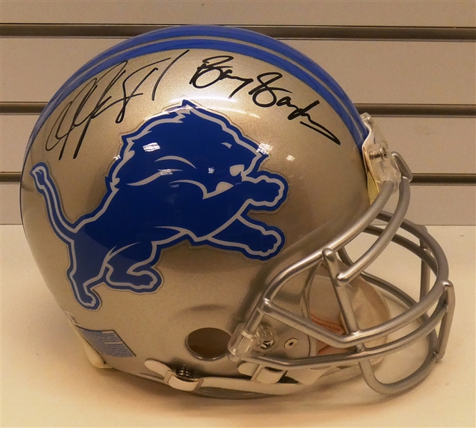 Calvin Johnson & Barry Sanders Autographed Detroit Lions Full Size Authentic Helmet