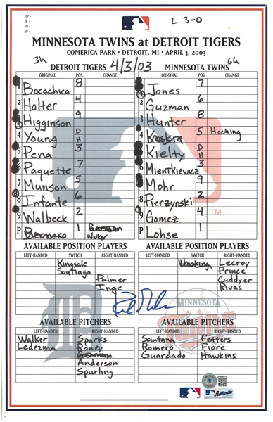 Kirk Gibson Autographed 4/3/2003 Lineup Card