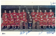 1954/55 Detroit Red Wings 8x14 Signed by 5 incl. Howe