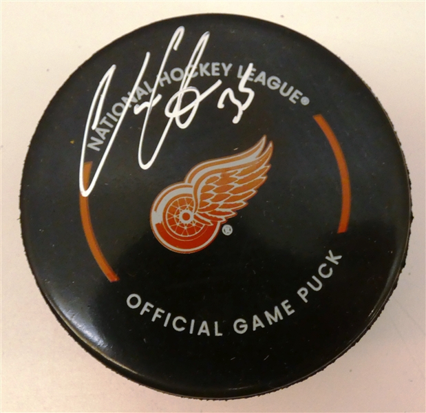 Ville Husso Autographed Red Wings Puck