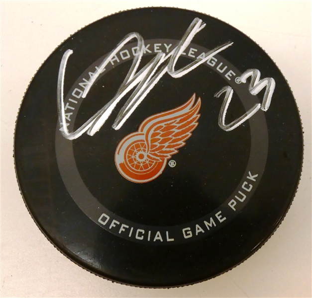Lucas Raymond Autographed Red Wings Puck