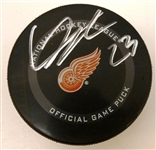 Lucas Raymond Autographed Red Wings Puck