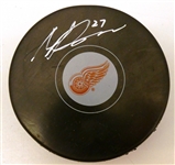 Michael Rasmussen Autographed Red Wings Puck