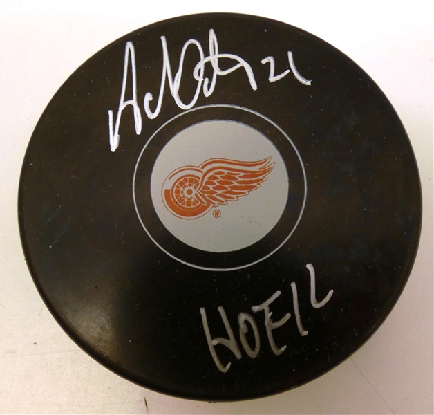 Adam Oates Autographed Red Wings Puck