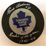 Gus Bodnar Autographed Maple Leafs Puck