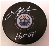 Mark Messier Autographed Oilers Puck w HOF