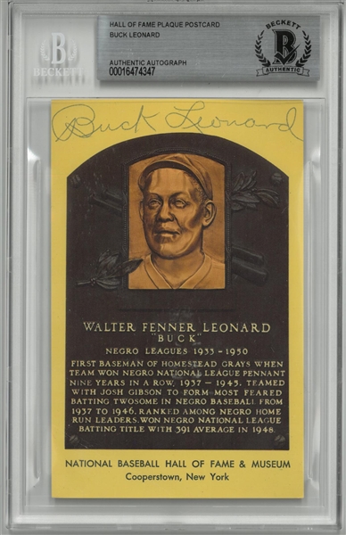 Buck Leonard Autographed Hall of Fame Plaque